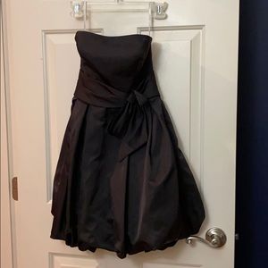 Black Sateen Strapless Bow Accent Dress